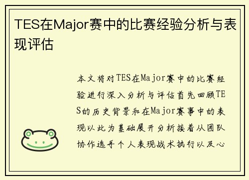 TES在Major赛中的比赛经验分析与表现评估